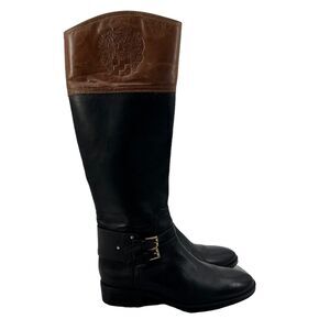 Vince Camuto Pryna Riding Boot Womens 7 Black Russet Burnish Leather Knee High